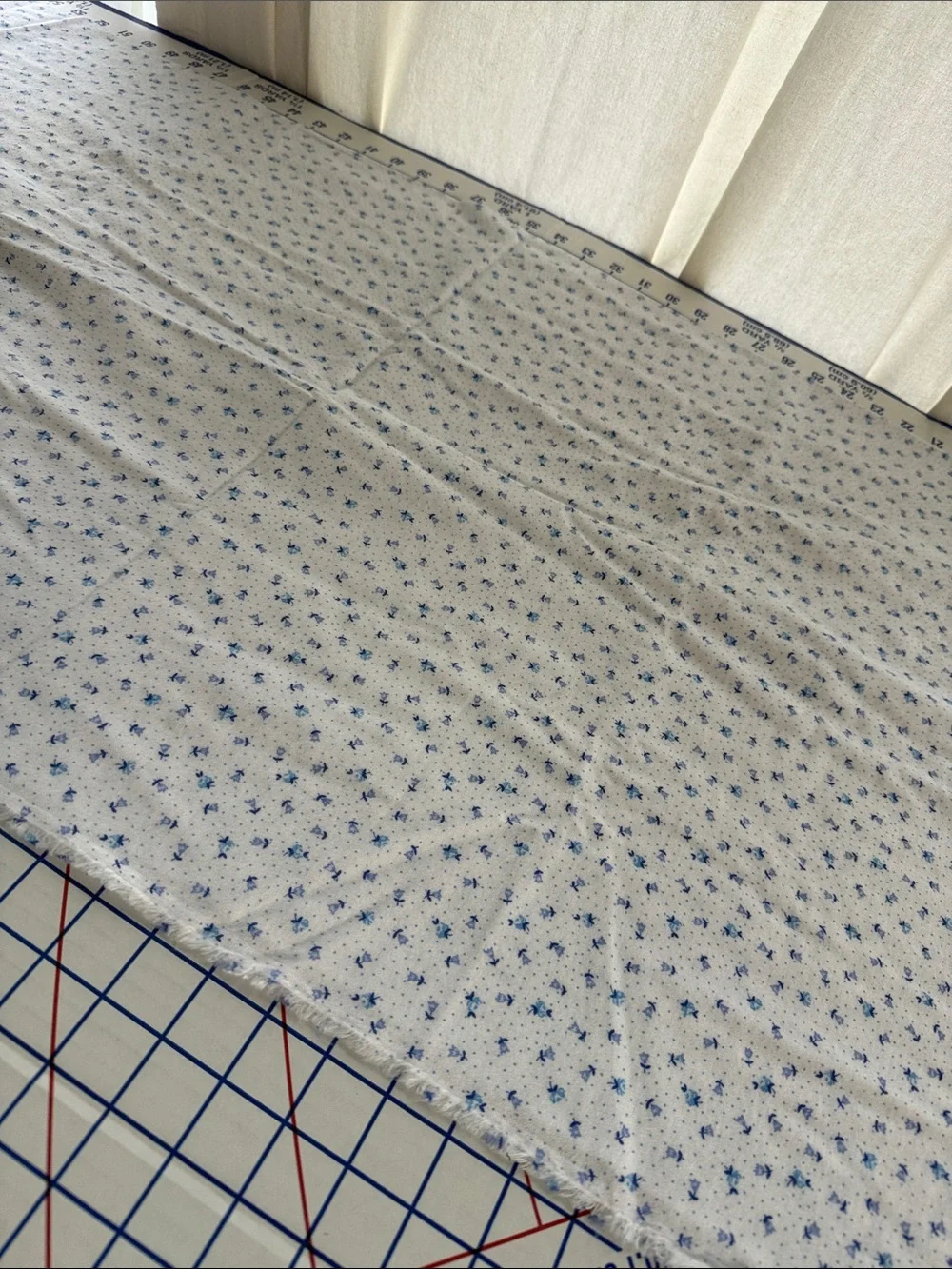 Blue White Tiny Floral Cotton Flannel Fabric Ditsy Print 2 Yards x 44